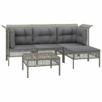 vidaXL 5-tlg. Garten-Lounge-Set mit Kissen Grau Poly Rattan