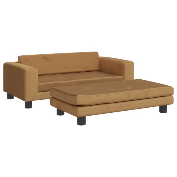 vidaXL Kindersofa mit Hocker Braun 100x50x30 cm Samt