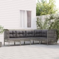 vidaXL 5-tlg. Garten-Lounge-Set mit Kissen Grau Poly Rattan