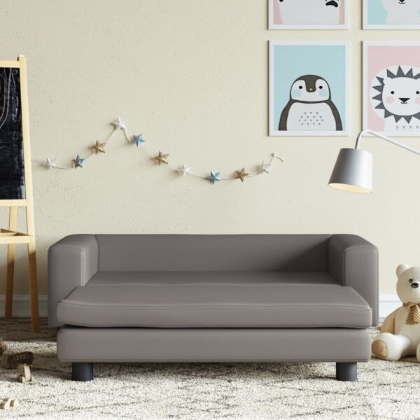 vidaXL Kindersofa mit Hocker Grau 100x50x30 cm Kunstleder