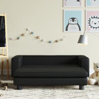 vidaXL Kindersofa mit Hocker Schwarz 100x50x30 cm Kunstleder