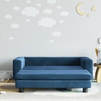 vidaXL Kindersofa mit Hocker Blau 100x50x30 cm Samt