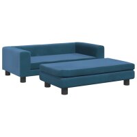 vidaXL Kindersofa mit Hocker Blau 100x50x30 cm Samt