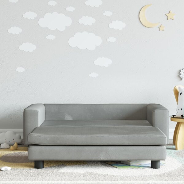 vidaXL Kindersofa mit Hocker Hellgrau 100x50x30 cm Samt