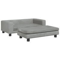 vidaXL Kindersofa mit Hocker Hellgrau 100x50x30 cm Samt