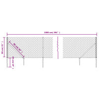 vidaXL Maschendrahtzaun mit Bodenh&uuml;lsen Silbern 0,8x10 m