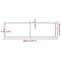 vidaXL Wandregal 200x60x4 cm Massivholz Eiche Unbehandelt