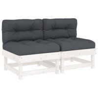 vidaXL Mittelsofas mit Kissen 2 Stk. Wei&szlig; Massivholz Kiefer