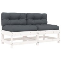 vidaXL Mittelsofas mit Kissen 2 Stk. Wei&szlig; Massivholz Kiefer