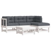 vidaXL 5-tlg. Garten-Lounge-Set mit Kissen Wei&szlig; Massivholz