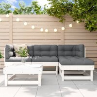 vidaXL 5-tlg. Garten-Lounge-Set mit Kissen Wei&szlig; Massivholz