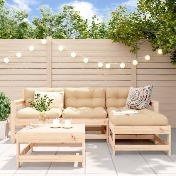 vidaXL 5-tlg. Garten-Lounge-Set mit Kissen Massivholz