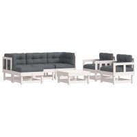 vidaXL 7-tlg. Garten-Lounge-Set mit Kissen Wei&szlig; Massivholz