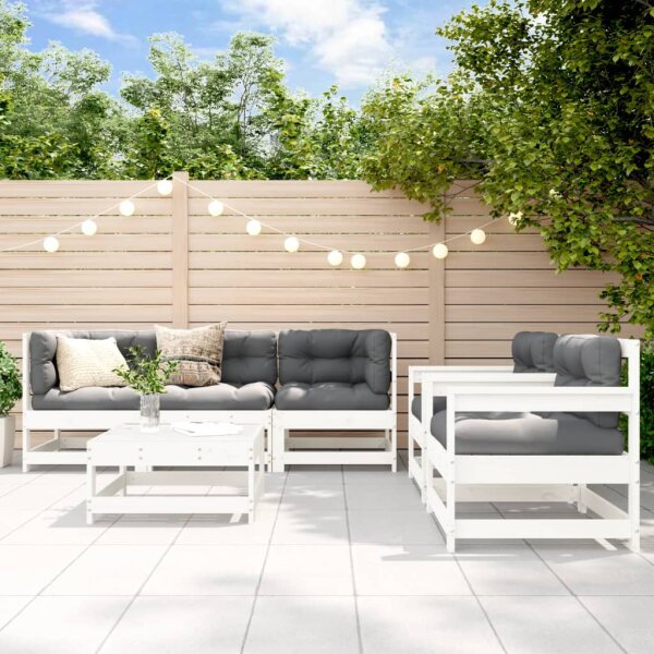 vidaXL 6-tlg. Garten-Lounge-Set mit Kissen Wei&szlig; Massivholz