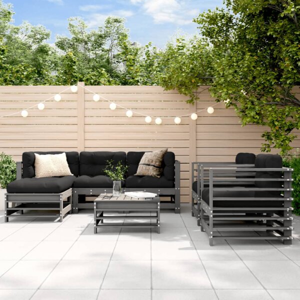 vidaXL 7-tlg. Garten-Lounge-Set mit Kissen Grau Massivholz