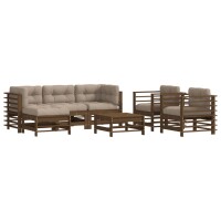 vidaXL 7-tlg. Garten-Lounge-Set mit Kissen Honigbraun Massivholz