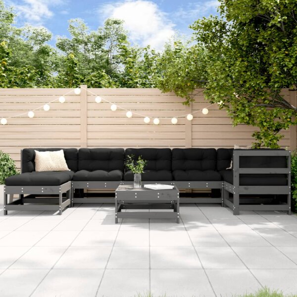 vidaXL 8-tlg. Garten-Lounge-Set mit Kissen Grau Massivholz