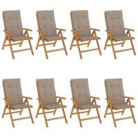 vidaXL Gartenstühle mit Auflagen 8 Stk. Massivholz Teak
