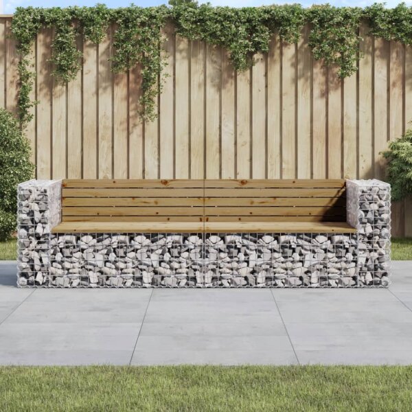 vidaXL Gartenbank aus Gabionen 244x71x65,5 cm Kiefernholz Impr&auml;gniert