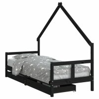 vidaXL Kinderbett mit Schubladen Schwarz 80x200 cm Massivholz Kiefer
