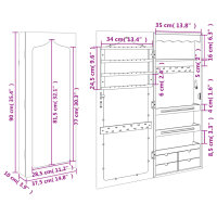 vidaXL Schmuckschrank mit Spiegel Wandmontage Wei&szlig; 37,5x10x90 cm