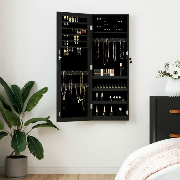 vidaXL Schmuckschrank mit Spiegel Wandmontage Schwarz 37,5x10x106 cm