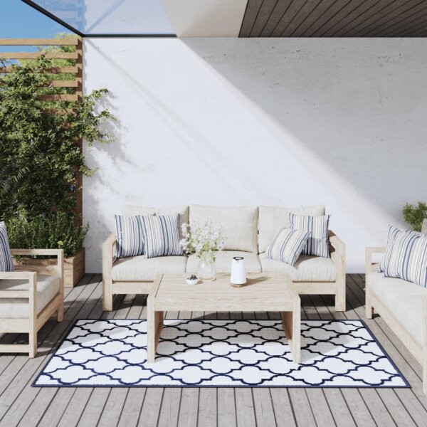 vidaXL Outdoor-Teppich Marineblau Wei&szlig; 100x200 cm Beidseitig Nutzbar