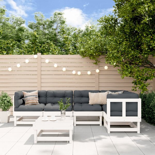 vidaXL 6-tlg. Garten-Lounge-Set mit Kissen Wei&szlig; Massivholz