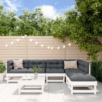 vidaXL 7-tlg. Garten-Lounge-Set mit Kissen Wei&szlig; Massivholz