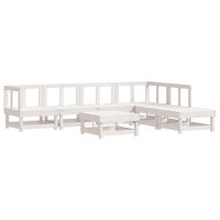 vidaXL 7-tlg. Garten-Lounge-Set mit Kissen Wei&szlig; Massivholz