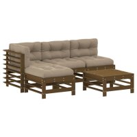 vidaXL 5-tlg. Garten-Lounge-Set mit Kissen Honigbraun Massivholz