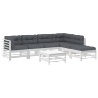 vidaXL 7-tlg. Garten-Lounge-Set mit Kissen Wei&szlig; Massivholz