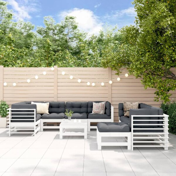 vidaXL 10-tlg. Garten-Lounge-Set mit Kissen Wei&szlig; Massivholz