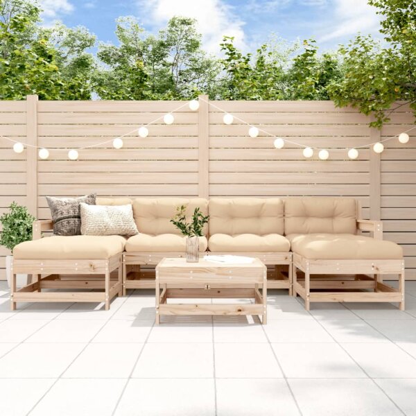 vidaXL 7-tlg. Garten-Lounge-Set mit Kissen Massivholz