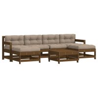 vidaXL 7-tlg. Garten-Lounge-Set mit Kissen Honigbraun Massivholz