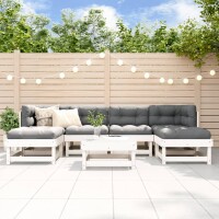 vidaXL 7-tlg. Garten-Lounge-Set mit Kissen Wei&szlig; Massivholz