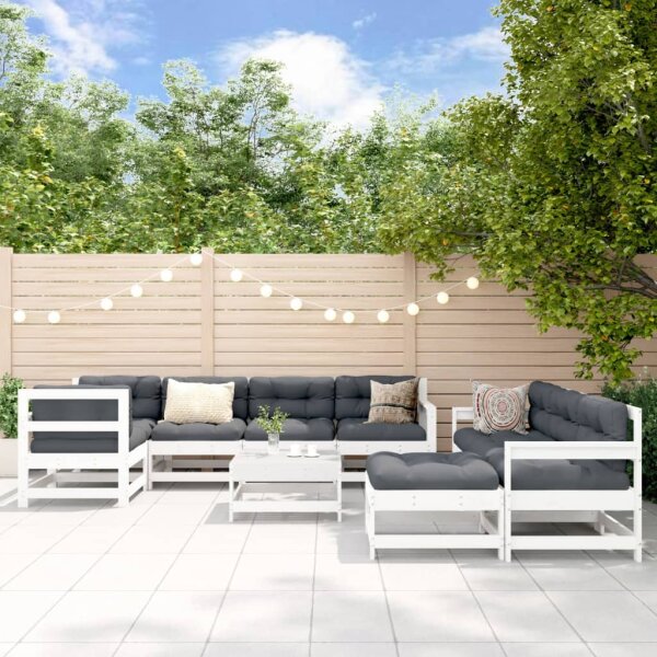 vidaXL 10-tlg. Garten-Lounge-Set mit Kissen Wei&szlig; Massivholz