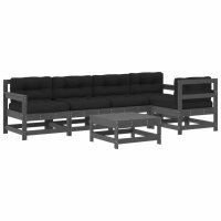 vidaXL 6-tlg. Garten-Lounge-Set mit Kissen Grau Massivholz