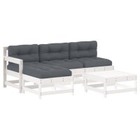 vidaXL 5-tlg. Garten-Lounge-Set mit Kissen Wei&szlig; Massivholz