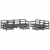 vidaXL 10-tlg. Garten-Lounge-Set mit Kissen Grau Massivholz