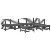 vidaXL 7-tlg. Garten-Lounge-Set mit Kissen Grau Massivholz