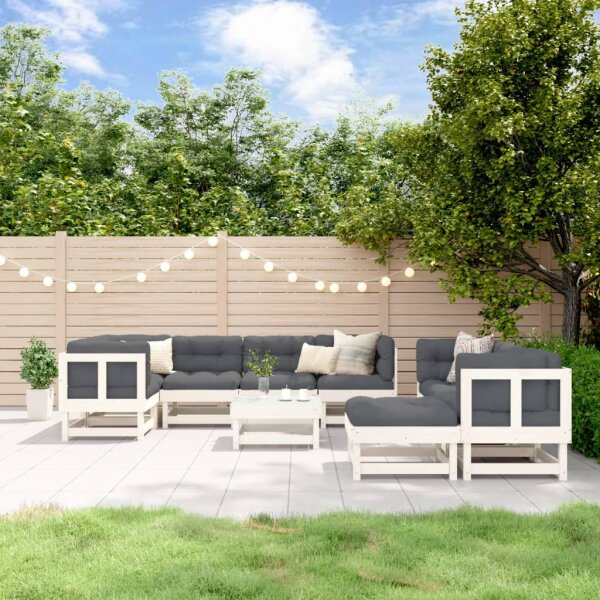 vidaXL 10-tlg. Garten-Lounge-Set mit Kissen Wei&szlig; Massivholz