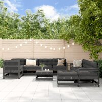 vidaXL 10-tlg. Garten-Lounge-Set mit Kissen Grau Massivholz