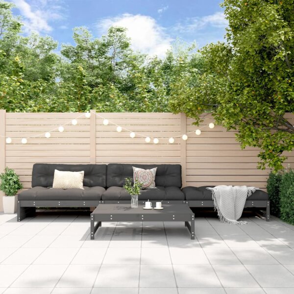 vidaXL 4-tlg. Garten-Lounge-Set mit Kissen Grau Massivholz