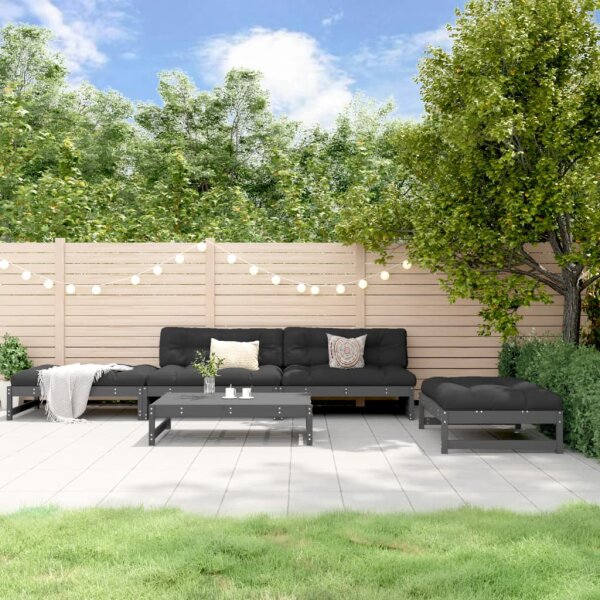 vidaXL 5-tlg. Garten-Lounge-Set mit Kissen Grau Massivholz