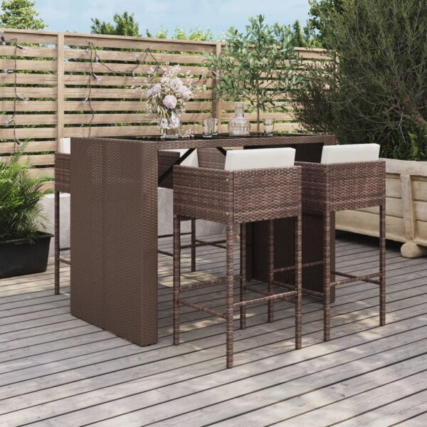 vidaXL 5-tlg. Gartenbar-Set mit Kissen Braun Poly Rattan