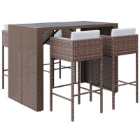 vidaXL 5-tlg. Gartenbar-Set mit Kissen Braun Poly Rattan