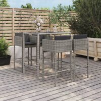 vidaXL 5-tlg. Gartenbar-Set mit Kissen Grau Poly Rattan