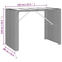 vidaXL 5-tlg. Gartenbar-Set mit Kissen Grau Poly Rattan