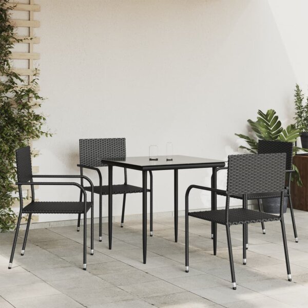 vidaXL 5-tlg. Garten-Essgruppe Schwarz Poly Rattan und Stahl